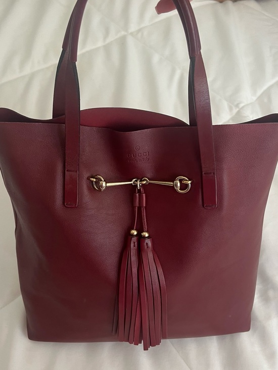 Gucci Handbags - Gucci  horse bit Wine Red Leather Tassel Tote with Gold Hardware